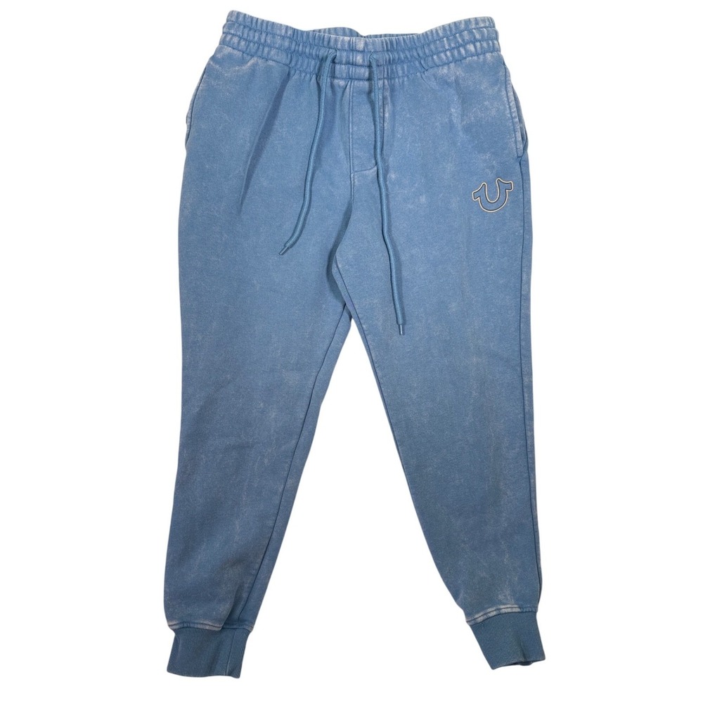 True Religion Mens HS Jogger Washed Blue Mineral Horseshoe Logo Sweatpants Sz. M